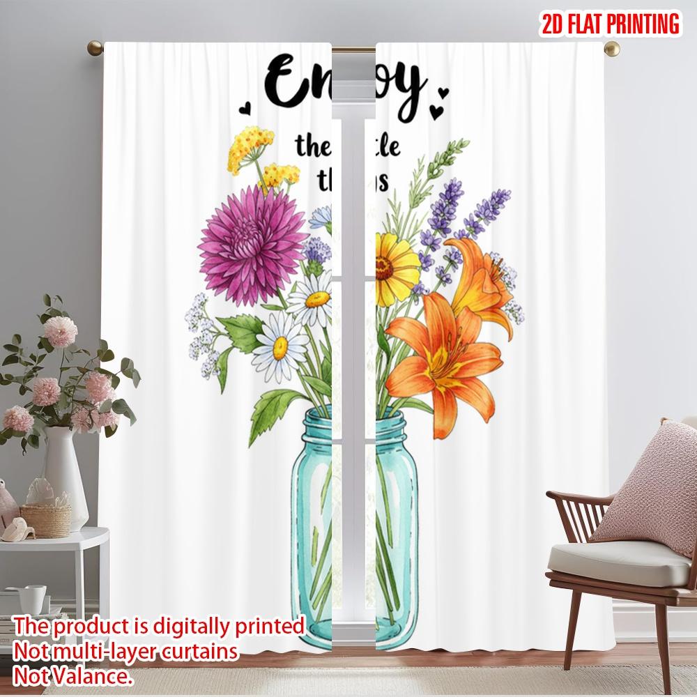 

2pcs 2D flat printing Curtains Enjoy Little Things Flower Jar 100% Polyester Without Electricity All Season Party & Holiday 52.50×116.00 CM 2pcs
