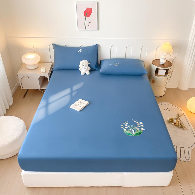 40 Long-staple Cotton Embroidered Single Fitted Sheet Home Hotel Simple Fitted Single Fitted Embroidered Fitted Sheet