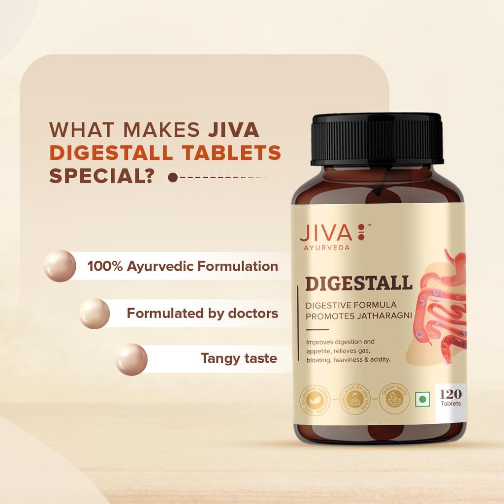 Jiva Digestall Tabletten 500mg Ayurvedische Verdauungsformel 120 Tabletten Packung mit 4 für Verdauungsstörungen & Blähungen