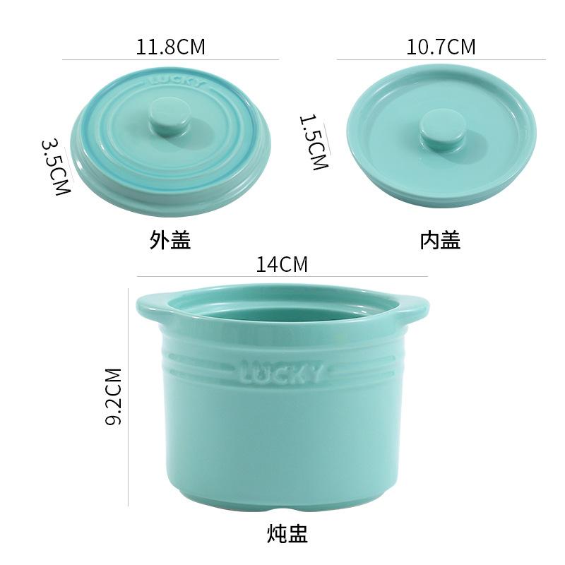 Colorful Nordic Ceramic Stew Cup Household With Double Lid Water-Proof Stew Soup Cup Small Bird S Nest Steamed Egg Bowl Simmer Soup Stew Pot