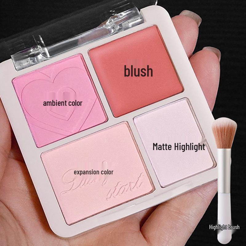 Korean Atmosphere: Four-Color Blush & Highlight Palette for Contour and Brightening