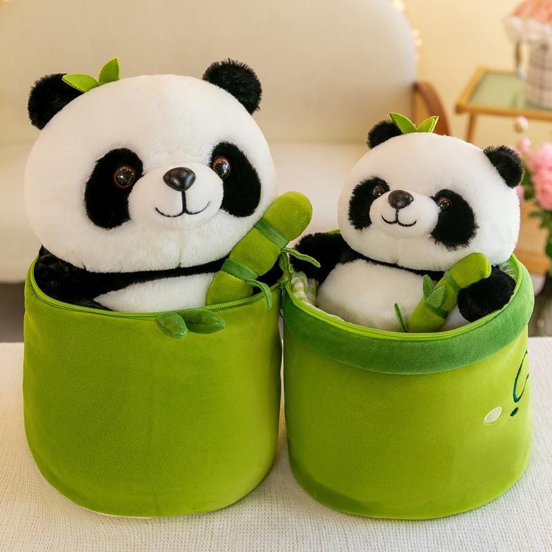 Popular Bamboo Tube Panda Plush Toy Doll Holding Bamboo National Treasure Giant Panda Doll Giving Gifts To Children's Boys and Girls