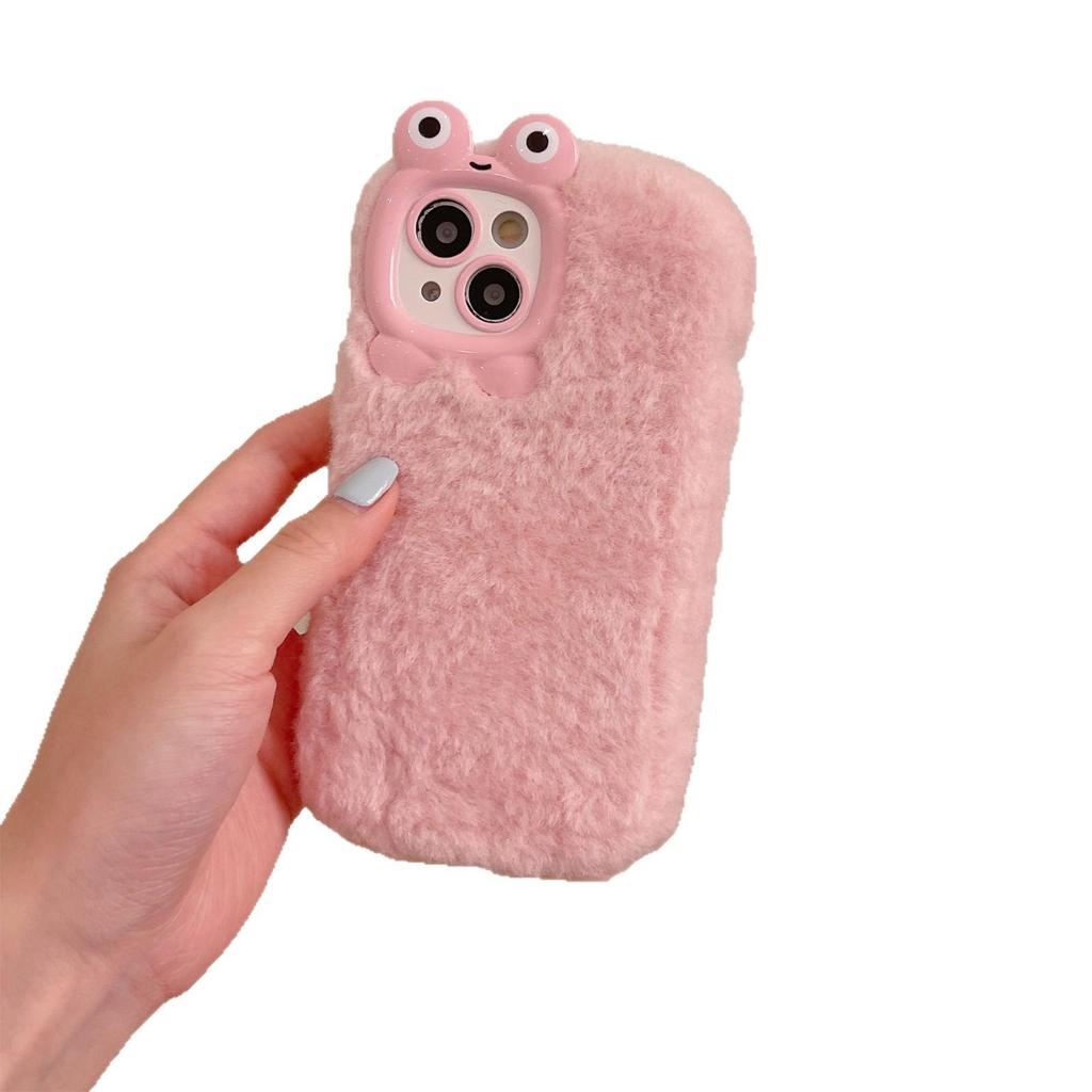 Custodia in Peluche a Forma di Rana per Telefono per iPhone 17/16/15/14 Pro/Pro Max - Morbida, Carina, Cornice Autunnale/Invernale