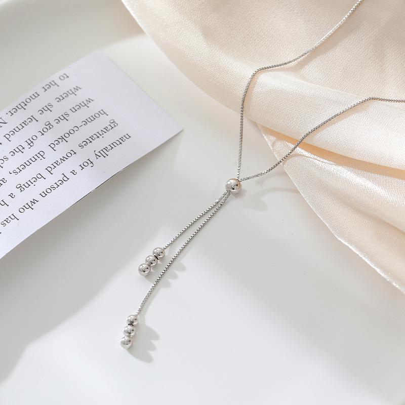 Chic Round Bead Tassel Necklace - Adjustable Clavicle Chain for Women, Cool Internet Celebrity Style Gift