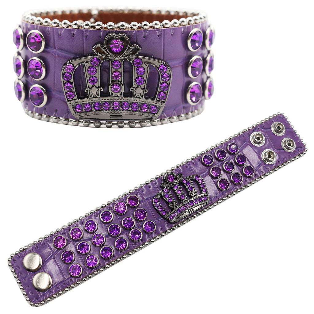 European and American Popular Crown Rhinestone Bracelet Jewelry Design Diamond PU Leather Hand Jewelry