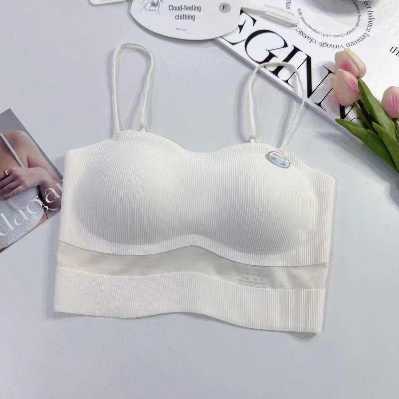 

Бесшовный, дышащий женский бюстгальтер-бралетт с высокоэластичными бретелями, беспроводной конструкцией и красивой отделкой сзади для комфортного ношения. One Size (85-120 jin) белый/шампанского