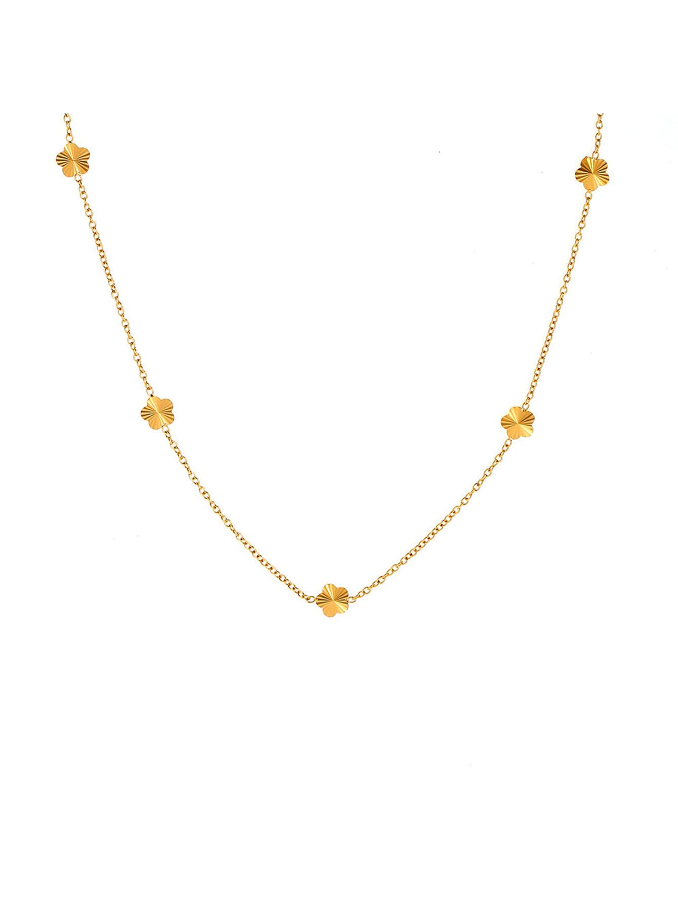 

1 шт. Изысканное модное элегантное ожерелье-подвеска в виде цветка с пятью лепестками из нержавеющей стали с покрытием из 18-каратного золота, женское циркониевое ожерелье