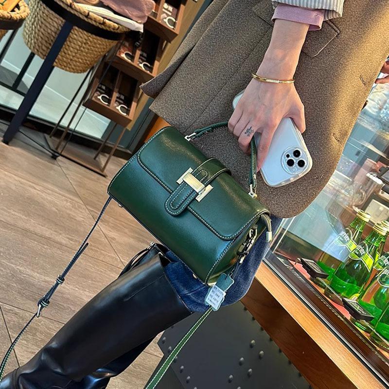 Ekte skinn, liten firkantet veske for kvinner, vår/sommer, første lag kuskinn mote matchende messenger-veske Skulder-crossbody-veske
