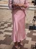 Women Elastic High Waist Satin Zipper Back Mermaid Hem Casual Comfort Skirt Elegant Chic Luxury Fashion Solid Silk Fabric With No Wrinkle