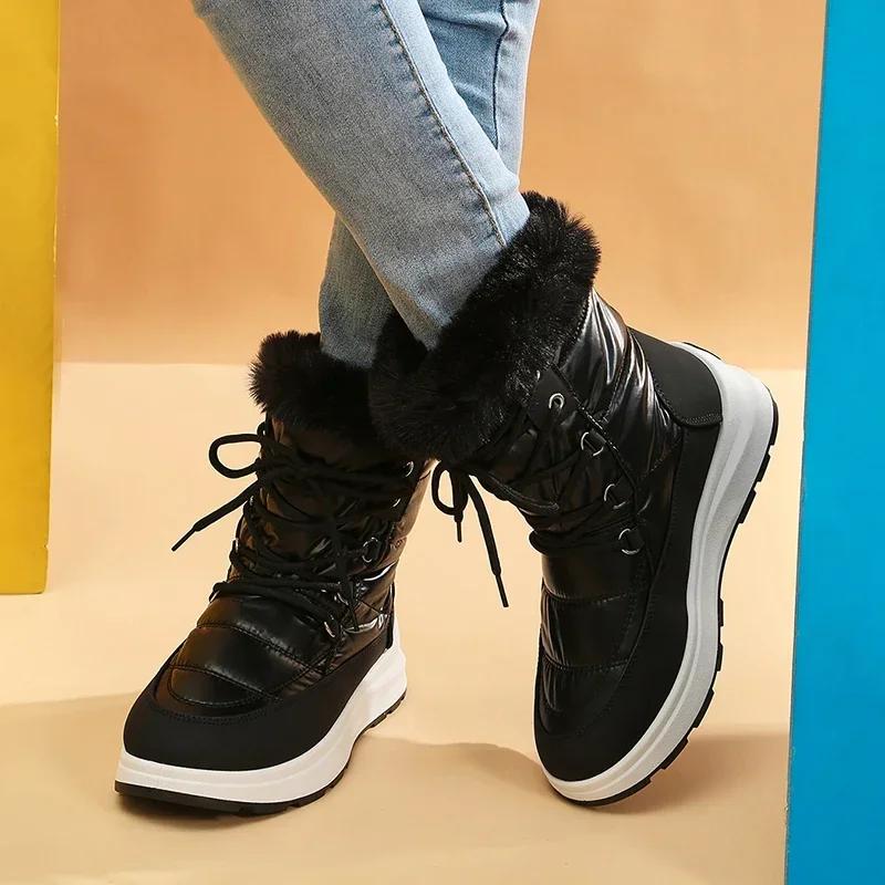 Fashion Women's Faux Fur Ankle Boots Chunky Platform Waterproof Snow Boots Women Silver Thick Plush Warm Winter Boots Shoes Woman 43