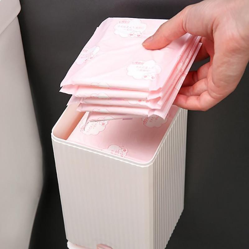 1Pcs Wall Mounted Sanitary Napkin Storage Box Tissue Paper And Cotton Swab Storage Box Multifunctional Flip Cover Box