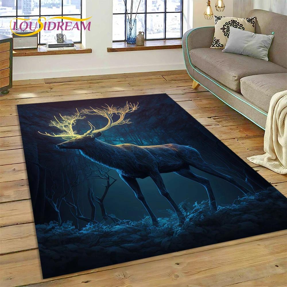 Dream Christmas Elk Sika Deer Cartoon Area Rug,Carpet Rug for Home Living Room Bedroom Sofa Doormat Decor,kid Non-slip Floor Mat