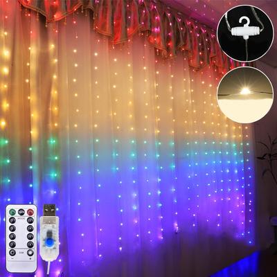 Nowe 1,5 * 2M LED Tęczowe Kurtyny Świetlne USB Ośmiostopniowy Tryb Girlandy Świetlne Boże Narodzenie Wesele Impreza Wewnątrz Na Zewnątrz Dekoracja