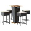 5 Piece Garden Bar Set with Cushions Black Poly Rattan