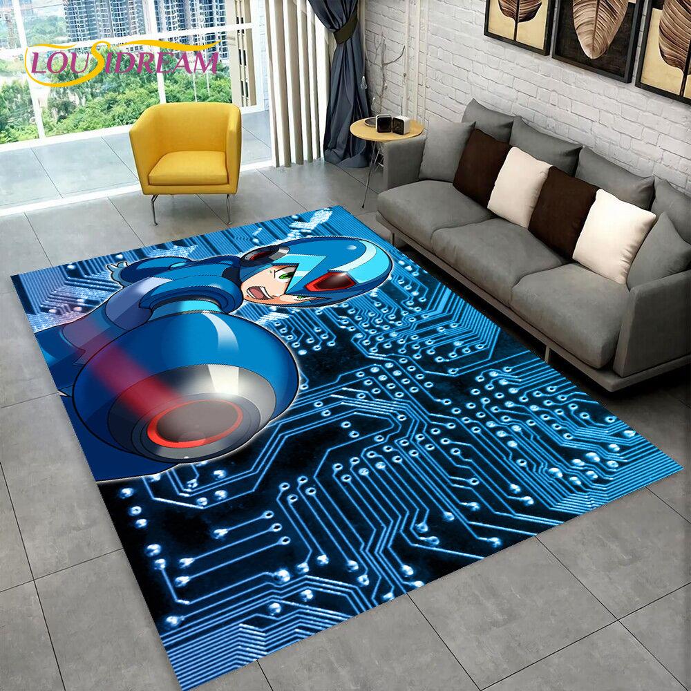 Rockman Megaman Spiel-Cartoon-Teppich, Teppich für Wohnzimmer, Schlafzimmer, Sofa, Fußmatte, Dekoration, Kinder spielen, rutschfeste Bodenmatte