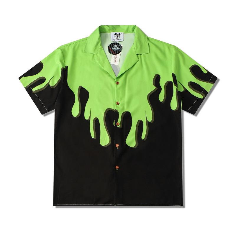 Men S Summer Short Sleeve Vintage Cardigan Ink Splash Print Shirt S