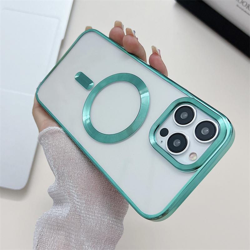 Applicable to iPhone17ProMax Gold Shield Apple 16Pro Electroplating Mobile Phone Case Transparent 15 Magnetic 14 Soft