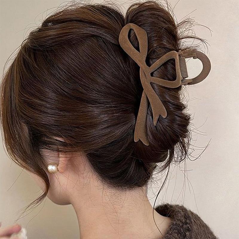 Grab for Women Girls Thick Curly Long Hair Daily Headwear Elegant Velvet Bowknot Shaped Hair Claw Non Slip Acrylic Shark Hair