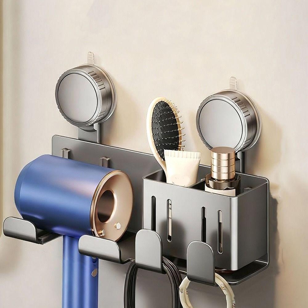 No-Drill Hair Dryer Storage Rack Wall Mounted Blow Dryer Hanger  for Household