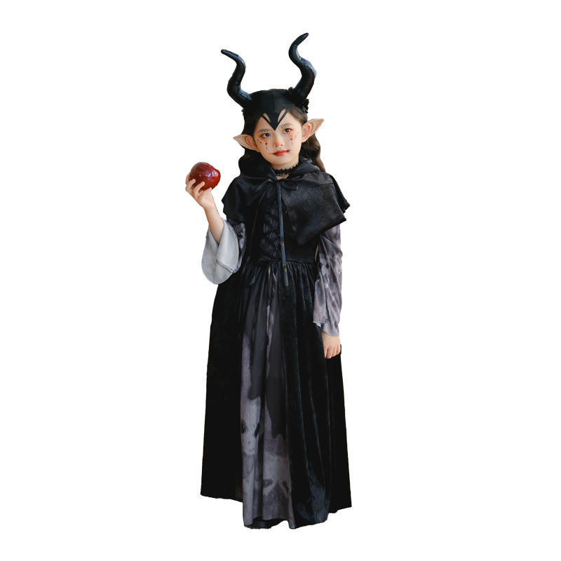 2026 Kids Skull Witch Vampire Cosplay Long Dress, Funny Horror Halloween Outfit