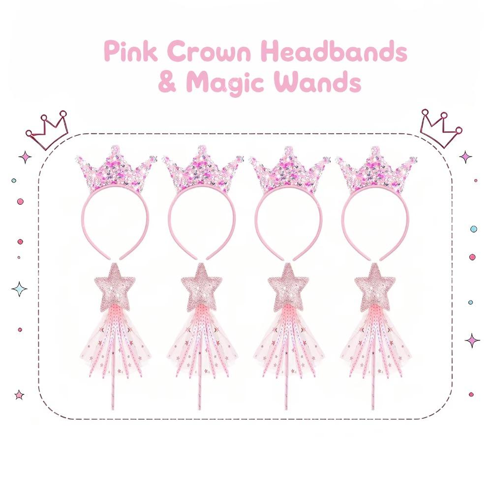 8-48Pcs Glitter Star Magic Wand Fairy Wand Tassel Glitter Sequins Princess Crowns Headband for Kids Birthday Party Gifts Wedding