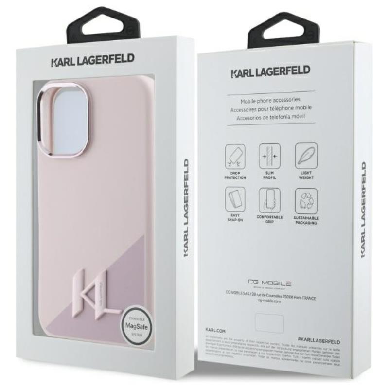Karl Lagerfeld Silicone Shadow Metal Initial Magsafe - Etui Iphone 16 (Różowy)