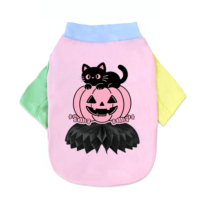 1 Pc Halloween Pet Shirts Cute Ghost Pumpkin Print T‑Shirt Cats & Dogs Costume Festival Apparel For Party Cosplay