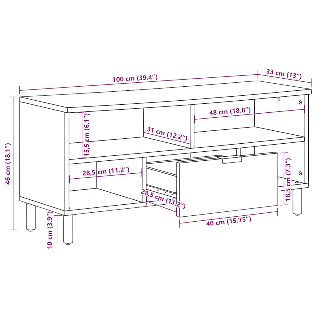 TV Cabinet Black 100 x 33 x 46 cm Particle Board