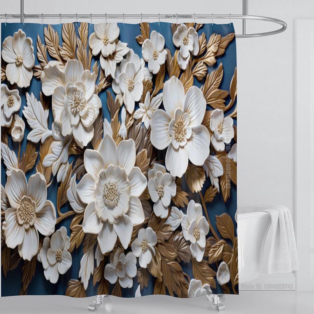 3D Print Chinese Style Luxury Diamond Flower Shower Curtain Polyester Fabric Bath Curtains High Quality With Hooks Bathroom Mat