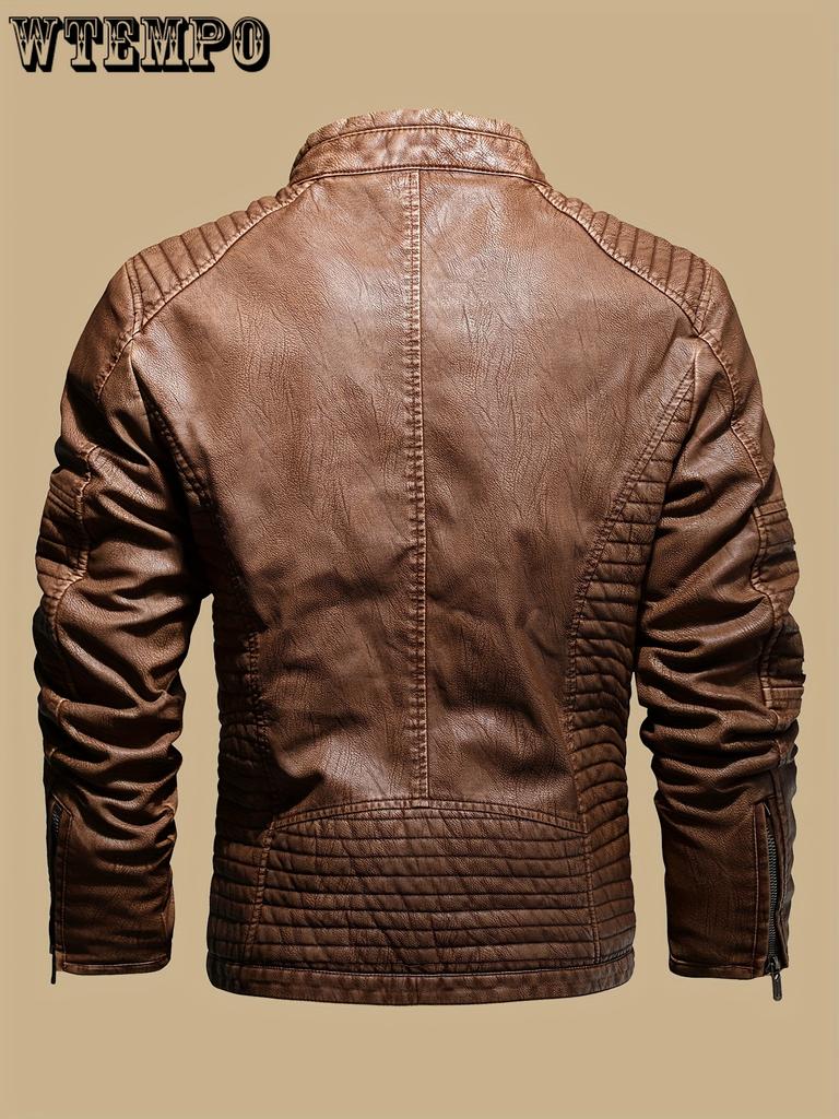 Vintage-Inspired Men's Faux Leather Jacket - Windproof, Warm Fleece Lined, Multi-Pocket Design for Motorcycle Riding & Casual Wear