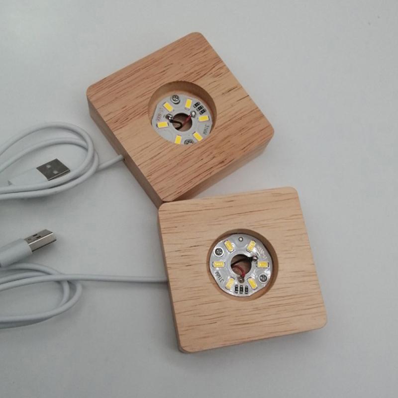 Wooden Led Light Dispaly Base Square Wooden Night Lamp Base Light Display Stand