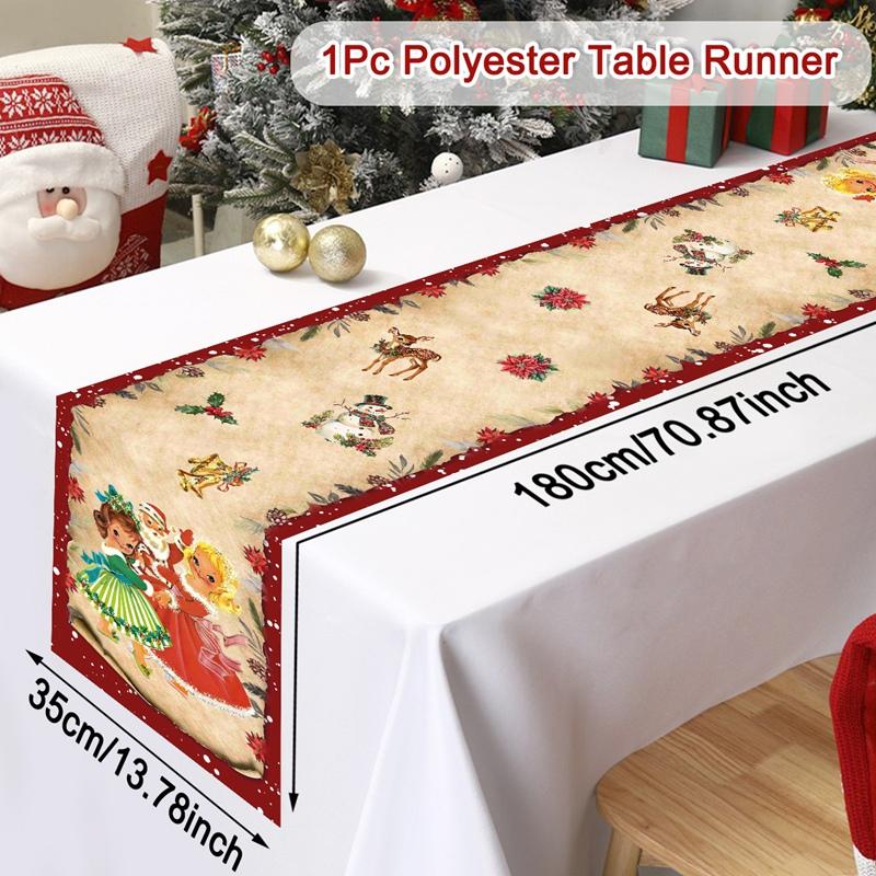 Vintage Christmas Table Runner Farmhouse Table Flag Merry Christmas Decoration for Home 2025 Winter Holidays Dinning Table Decor