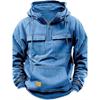Men's Hooded Solid Color Multi-Pocket Leather Patch Sweatshirt - European & American Style, Spring/Fall Collection.