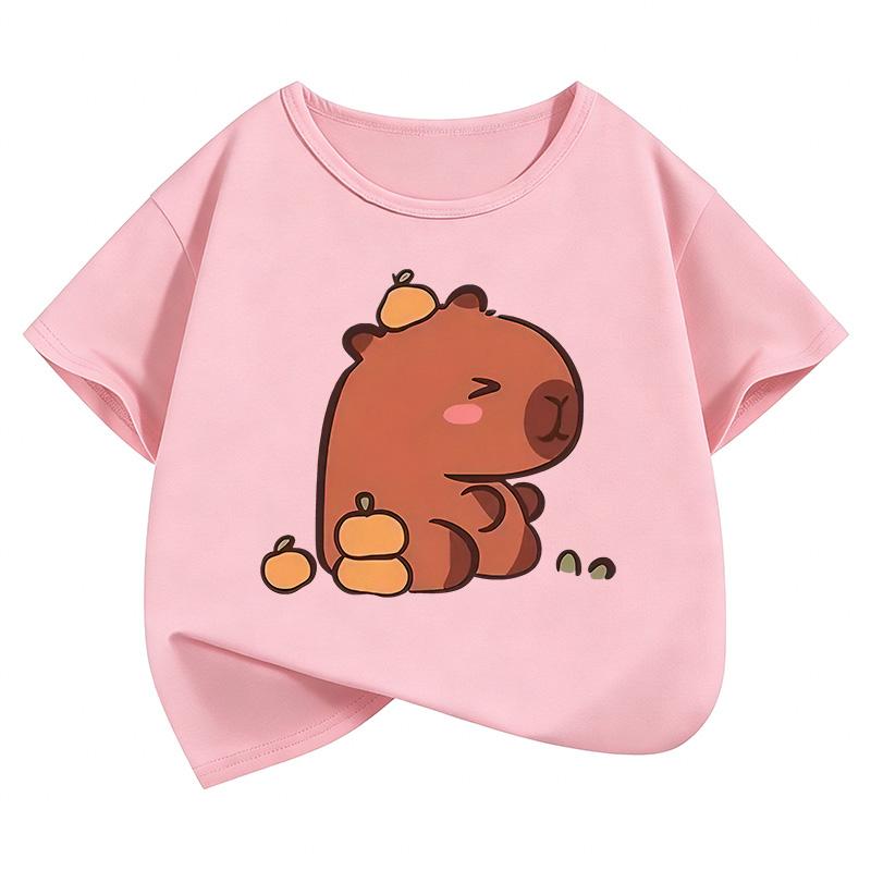 Cute Capybara Pattern Children's T-Shirt Summer Short Sleeve Cartoon Casual Animal Clothes for Boys and Girls