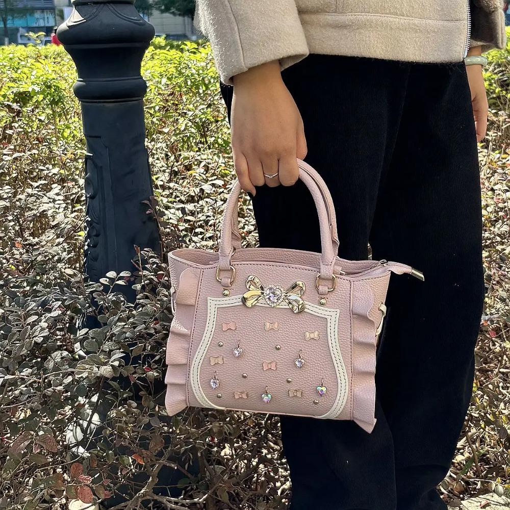 2026 Lolita Jewel Bow Sac Femme Square Tote Bag Sweet Bolso Beautiful Hand Bags for Woman Hit Color Zipper Bolsos Mujer