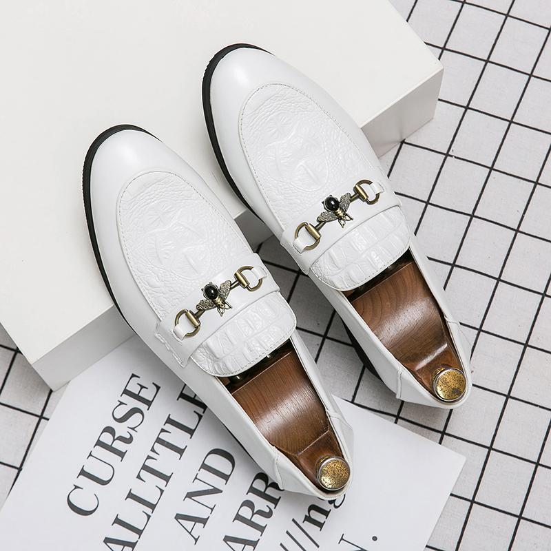 

Модная летняя роскошная свадебная обувь Мужская роскошная обувь из лакированной кожи с узором крокодила Модные деловые лоферы Мужская банкетная обувь 37 белый
