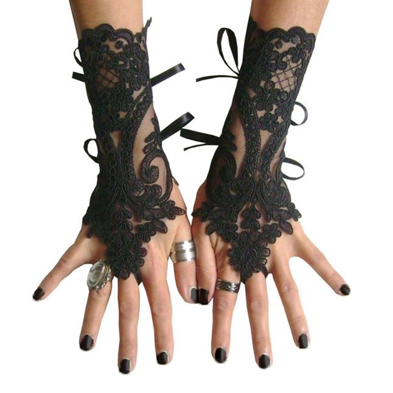 1 Pair White Black Short Gloves Wedding Fingerless Flower Mittens Bridal Lace Sexy Gloves Party Accessories High Quality