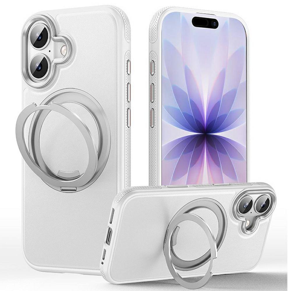 

For iPhone 17 Case Compatible with MagSafe Rotating Kickstand Litchi Texture PC TPU Phone Cover