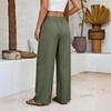 Damen Baumwolle Leinen Bequem Farbe Locker Elastischer Bund Lässig Weites Bein Hose