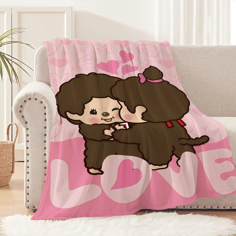 fashion cartoon art couple cute M-Monchhichi Flannel warm comfort soft plush blanket for sofa living room bedroom travel gift