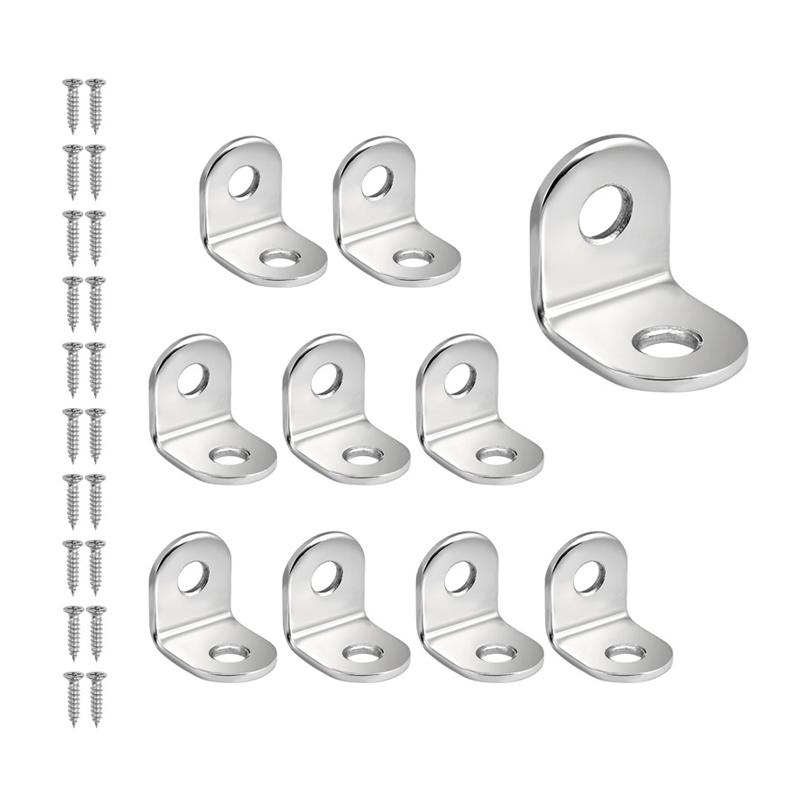 10/20Pcs Stainless Steel Angle Brackets Set 20 × 20mm Right Corner 90 Degree L Shaped Bracket with Screws for Furniture Table