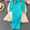 RUGOD Sexy Round Neck Knitted Slit Dress Women's New Autumn and Winter Bottoming Tight Elastic Wrap Hip Sweater Dress