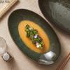 Olive Green Oval Fish Plate Kiln Changes Deep Plate Thick Soup Plate Sashimi Plates Service Plates Hotel Creative Tableware