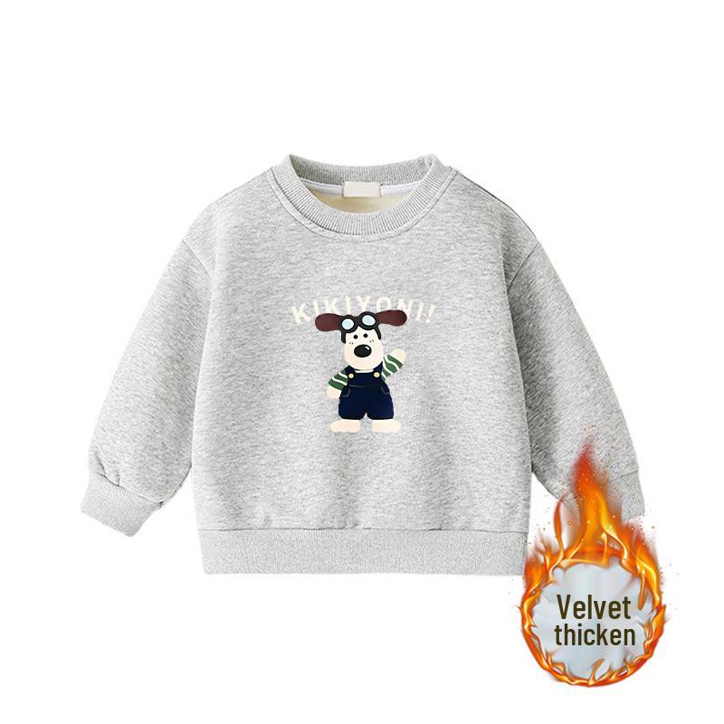 Popular Korean-Style Kids' Round Neck Long Sleeve Velvet-Lined Loose Hoodie