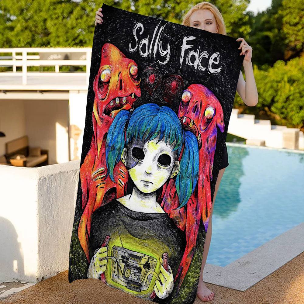Sally Face Game Bath Towel Microfiber Soft Water Absorbing Breathable For Girl Kids Decorative Cartoon Beach Towel