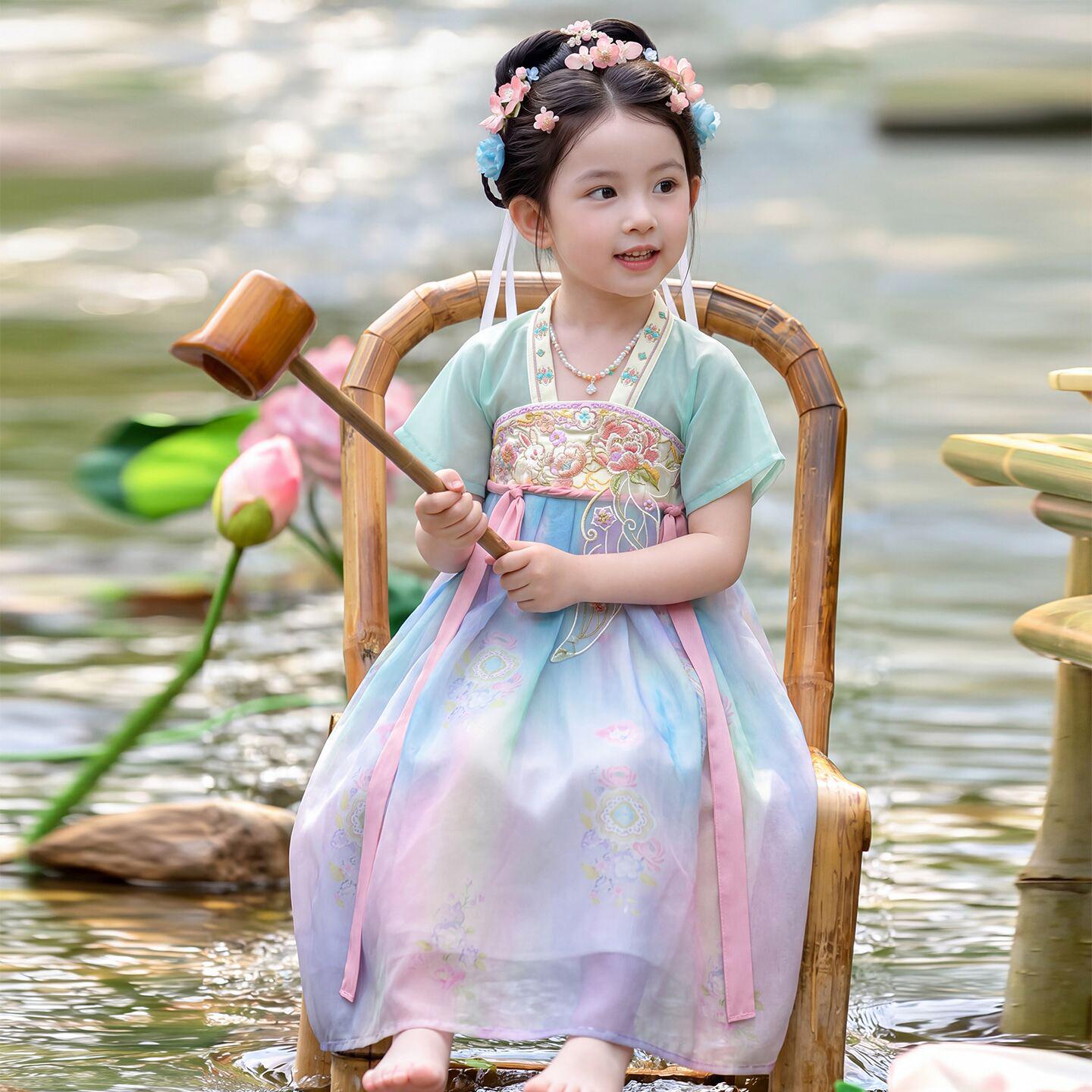 Girls  Summer 2026 Hanfu: Fairy Princess Ancient Style Dress 110 синий