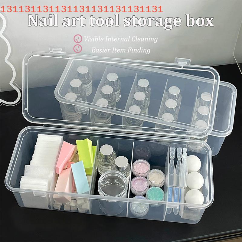 1PCS Transparent Plastic Nail Art Storage Box Organizer Case for Rhinestones Brushes Pens Buffers Grinding Files