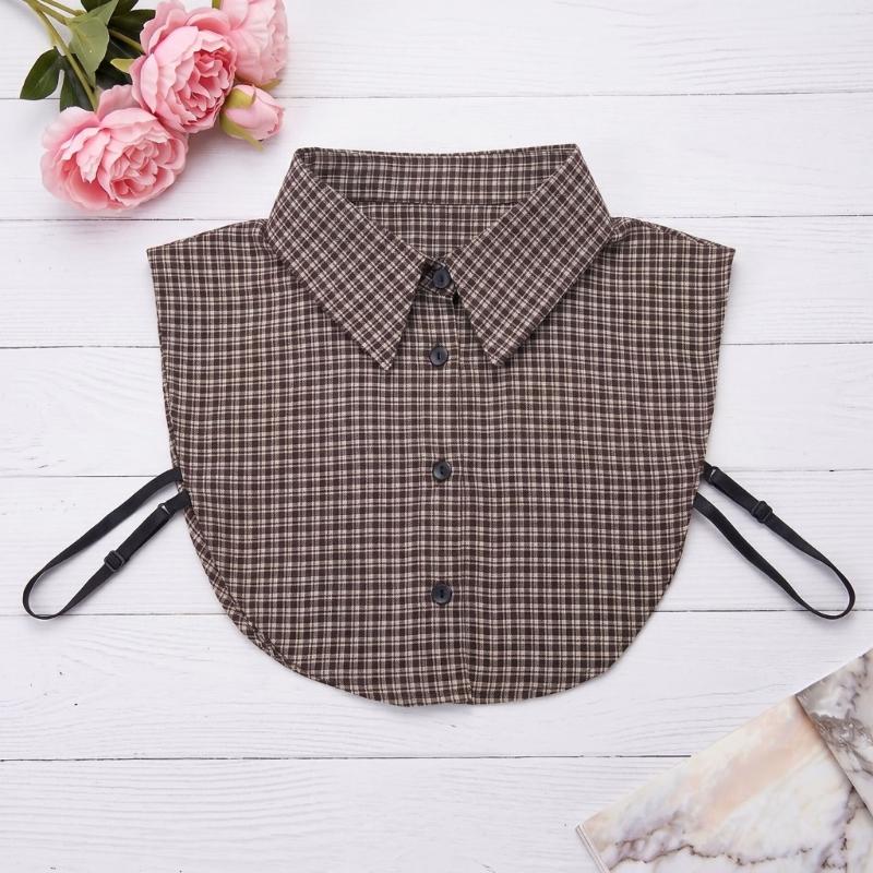 Check Pattern Detachable Faux Collar Shirt Collar Insert for Sweatshirt Layering with Pointed Collar and Front Style