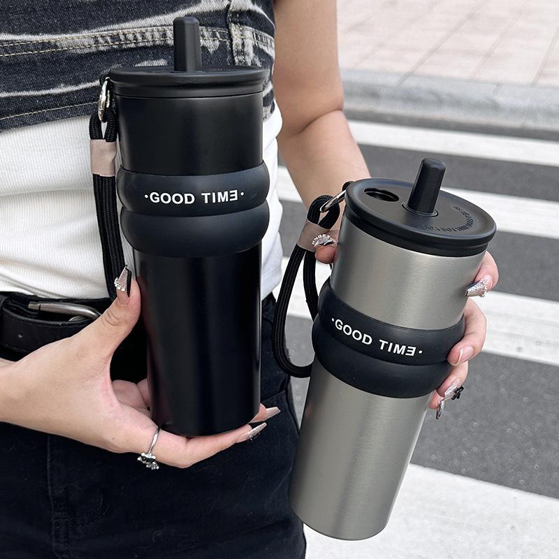 710ml Thermos Bottle Straw Cup 316 Stainless Steel Coffee Cup Cold and Hot Insulated Cup Tumbler Portable Car Vacuum Flask