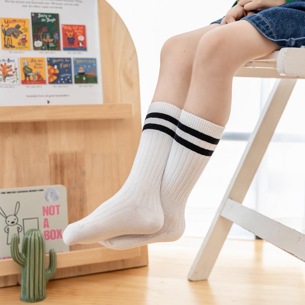 1 Pair Cotton Children Socks for Baby Fashion Black and White Stripes Girls Knee Long Socks Summer Breathable School Sports Sock